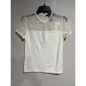 Ralph Lauren Womens Ivory Lace Top Sleeves Short Sleeve Top Shirt Sz Sm